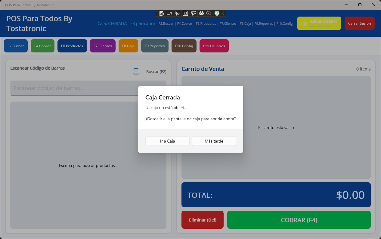 Dialogo de Apertura de Caja