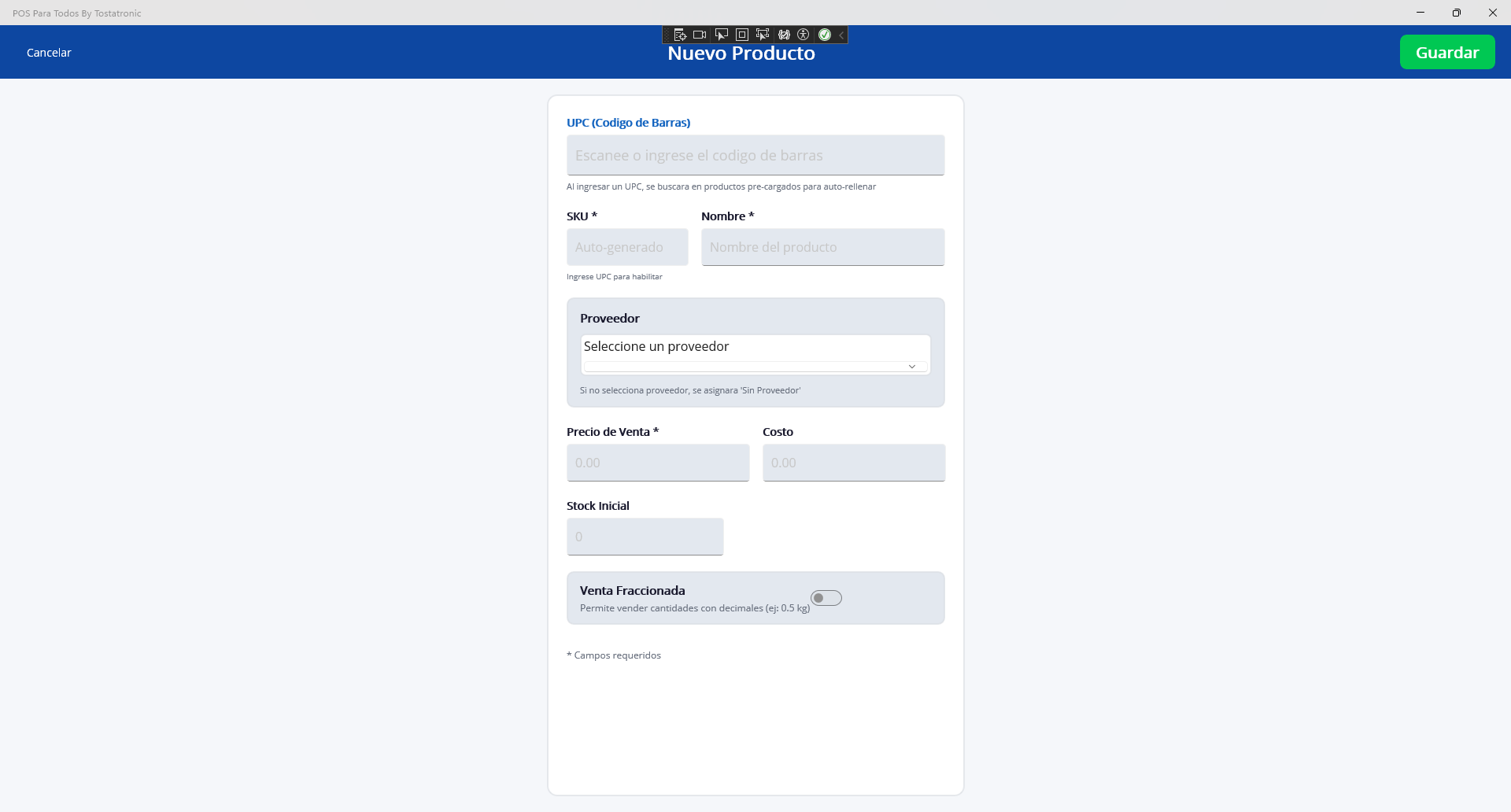 Formulario de Nuevo Producto