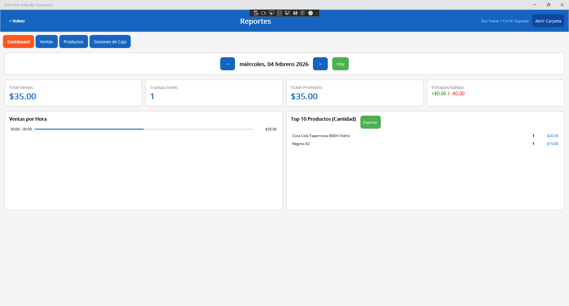 Pantalla de Reportes