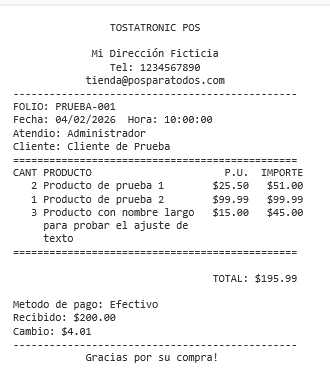 Ejemplo de Ticket Impreso
