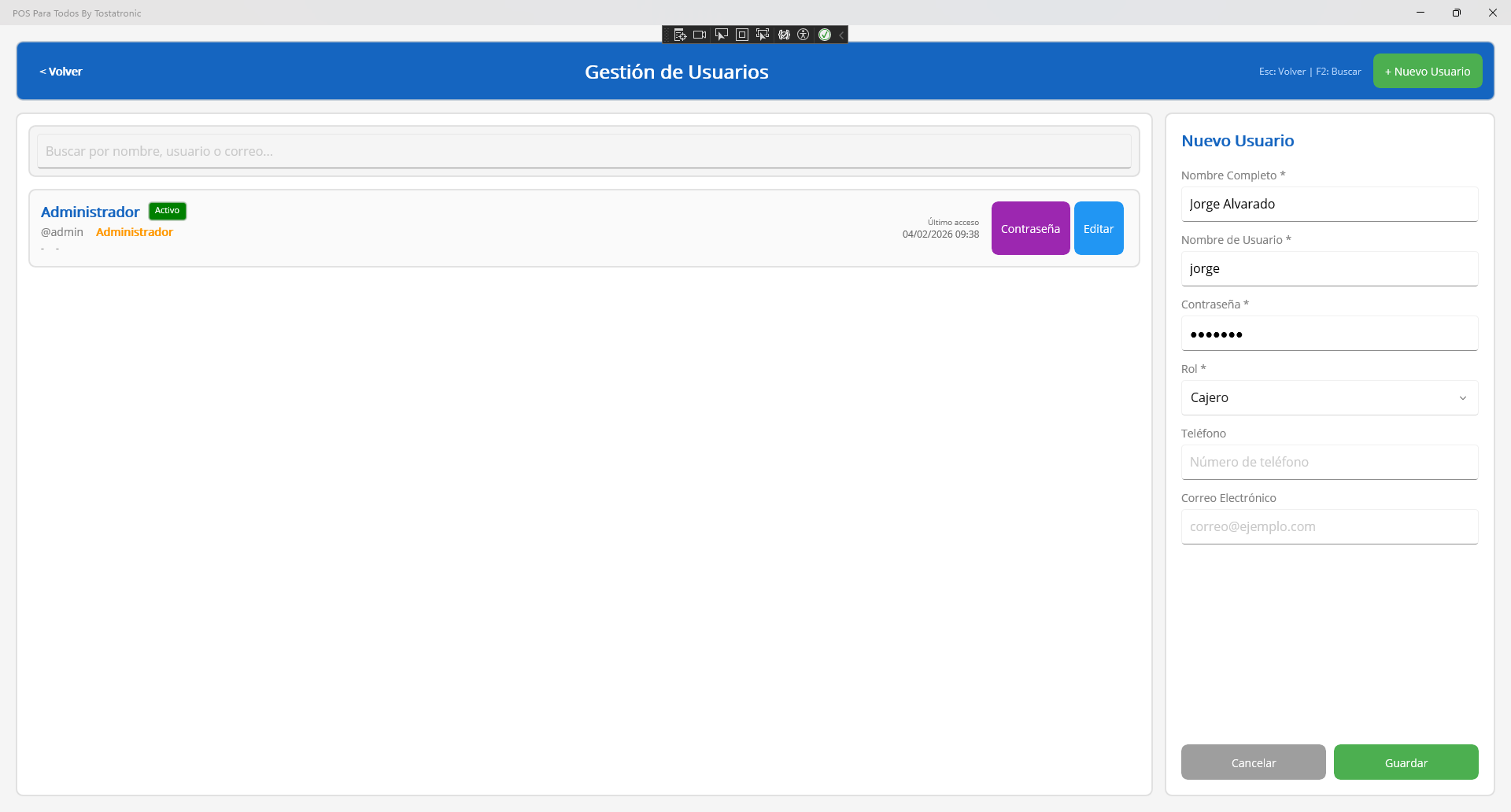 Formulario de Nuevo Usuario
